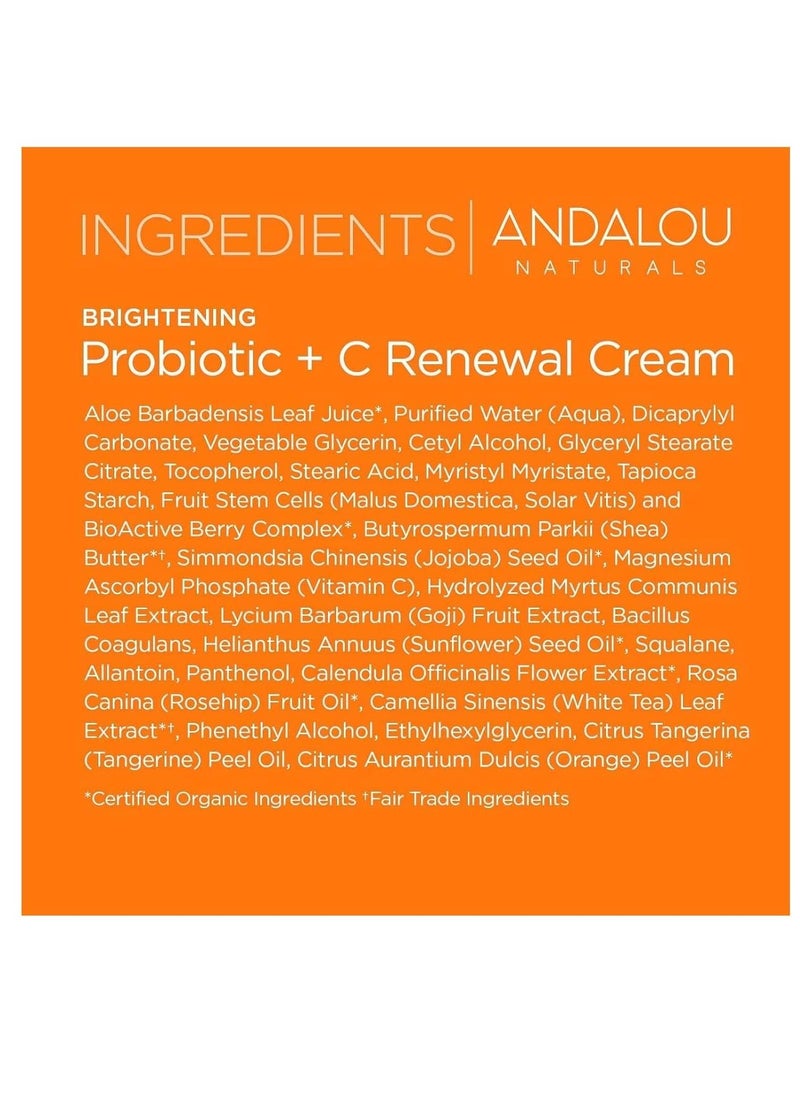 Andalou Naturals Probiotic + C Renewal Cream, Probiotic Plus, C, Ivory, Probiotic Plus C, 1.7 Oz