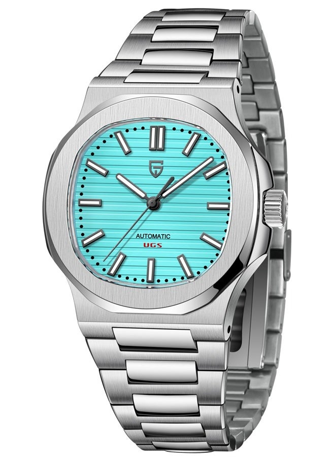 Men's Automatic Watches Stainless Steel Frame Structure Ice Blue Dial Silver Steel Band Sports Waterproof Fashion Elegant PD1728