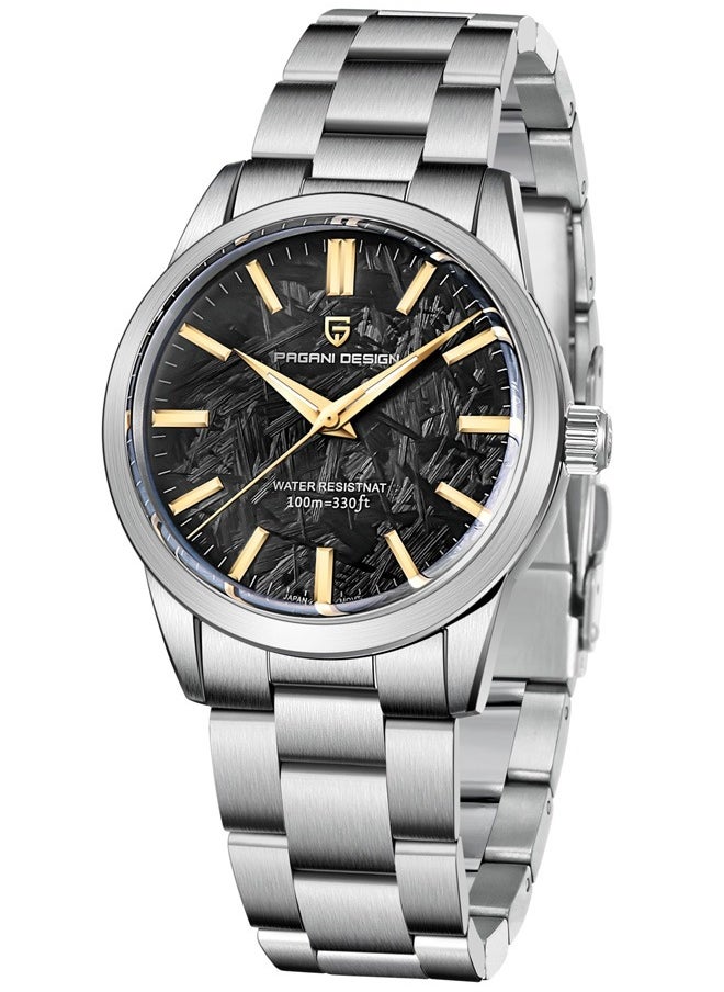 New Men's Quartz Watches, High-Quality Imported Movement, Stainless Steel Frame With Unique Meteorite Black Surface And Golden Hands, Luxurious And Fashionable PD1734
