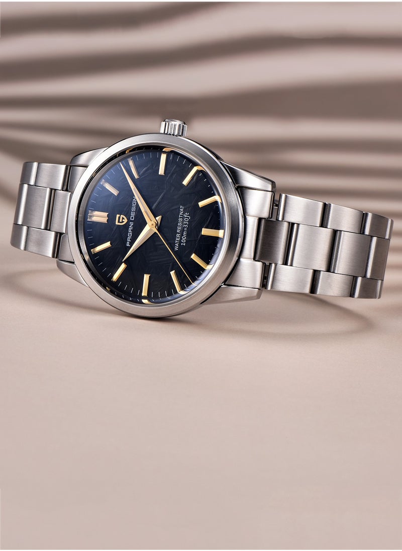 New Men's Quartz Watches, High-Quality Imported Movement, Stainless Steel Frame With Unique Meteorite Black Surface And Golden Hands, Luxurious And Fashionable PD1734