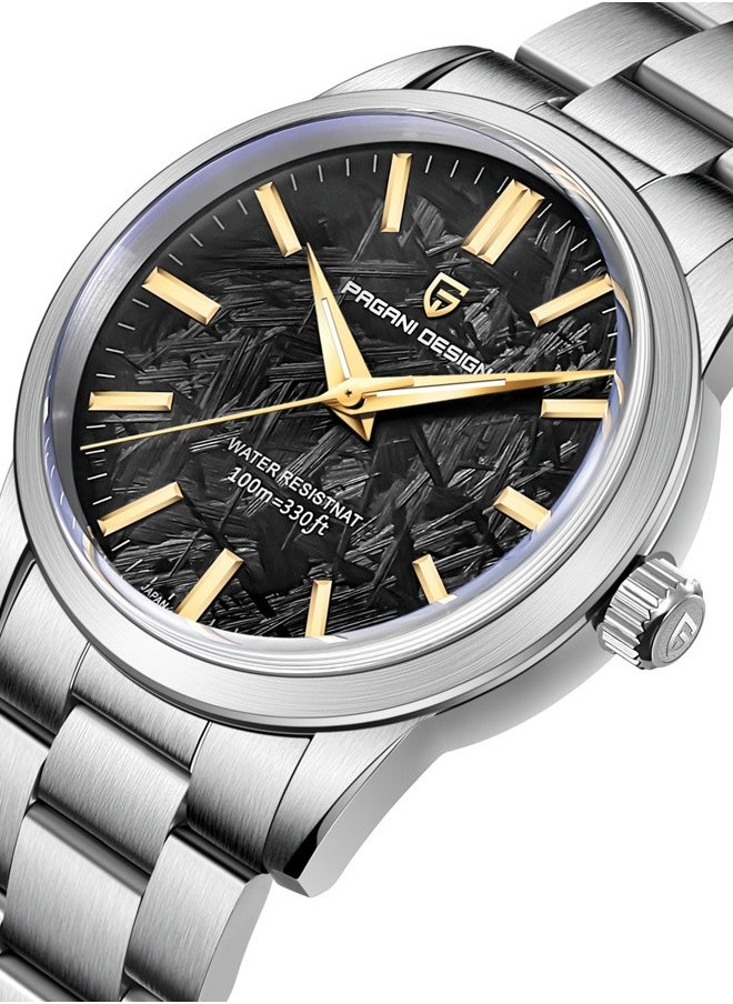 New Men's Quartz Watches, High-Quality Imported Movement, Stainless Steel Frame With Unique Meteorite Black Surface And Golden Hands, Luxurious And Fashionable PD1734