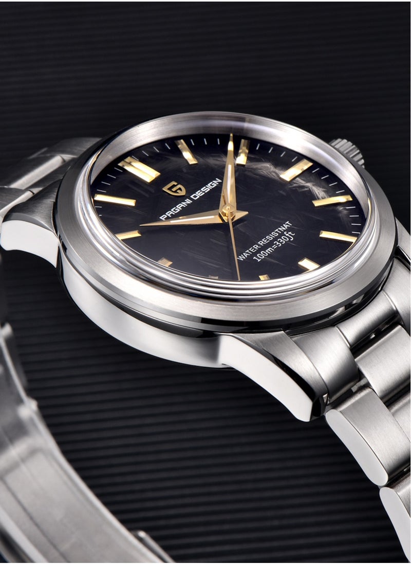 New Men's Quartz Watches, High-Quality Imported Movement, Stainless Steel Frame With Unique Meteorite Black Surface And Golden Hands, Luxurious And Fashionable PD1734