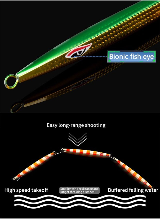 Slow Pitch Jig Flat Fall Jig 2Pcs Saltwater Fishing Luers Mental Vertical Jigging Baits 250g - Green