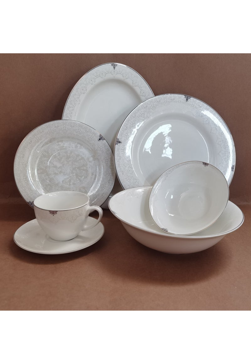 Shallow New Bone China Dinner Set - Laila, 32 Pieces, White