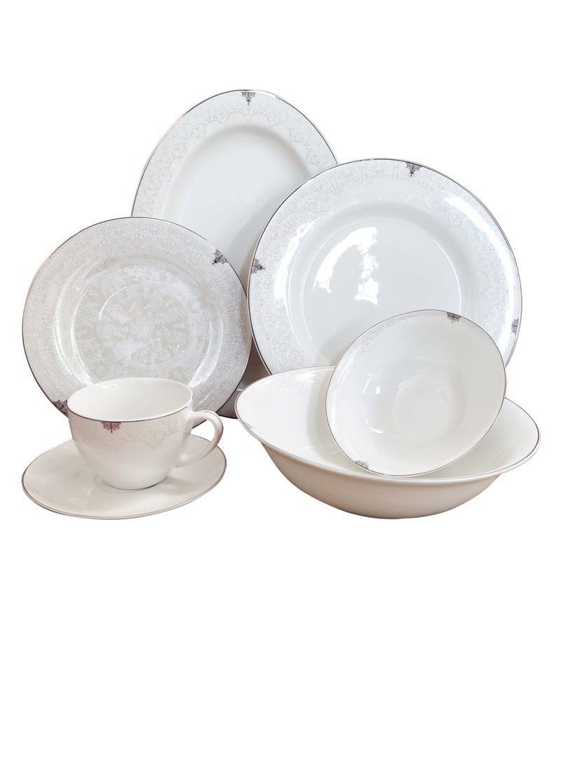 Shallow New Bone China Dinner Set - Laila, 32 Pieces, White