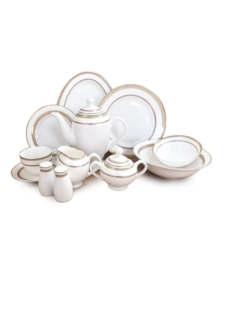 Shallow New Bone China Dinner Set - Cova, 47 Pieces, White