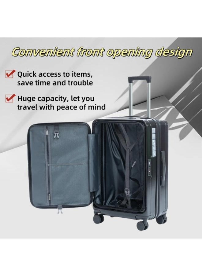 24inch Expandable Large Capacity Checked Luggage Durable Anti-Theft Front Opening Cover Spinning Wheels TSA Lock Approved