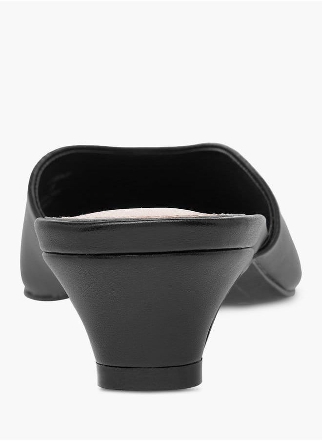 Women's Solid Pointed Toe Slip-On Mules with Kitten Heels