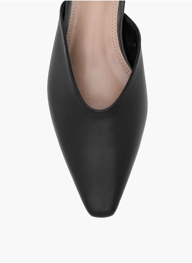 Women's Solid Pointed Toe Slip-On Mules with Kitten Heels