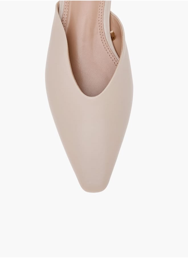 Women's Solid Pointed Toe Slip-On Mules with Kitten Heels