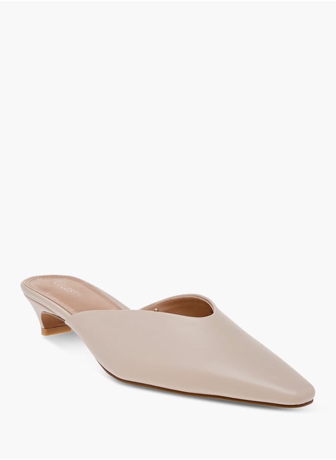 Women's Solid Pointed Toe Slip-On Mules with Kitten Heels