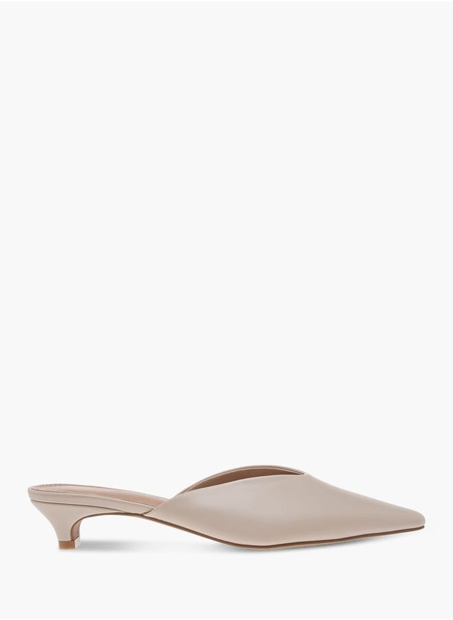 Women's Solid Pointed Toe Slip-On Mules with Kitten Heels