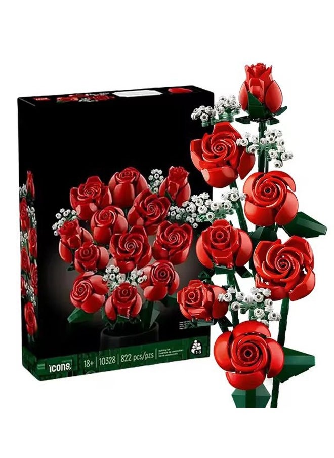 968PC Romantic Rose Flower Bouquet Building Blocks Creative Home Desk Plant Decoration Assemble Bricks Toys For Gifts Girls Lady