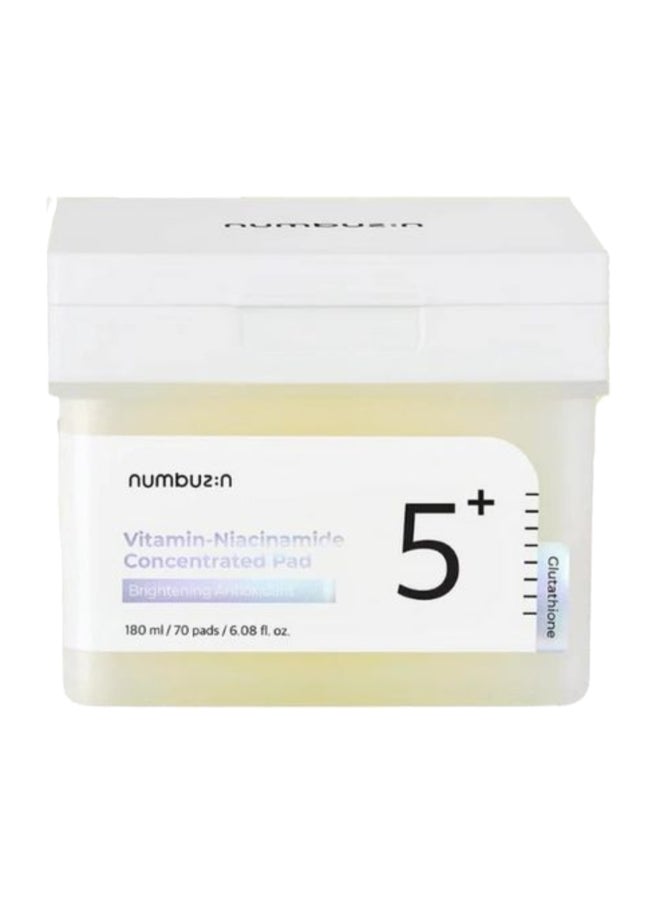 Numbuzin No.5+ Niacinamide Concentrated Toner Pads - 70 Pads With Glutathione, Niacinamide, Pha & Lha | 180Ml Korean Skincare Set