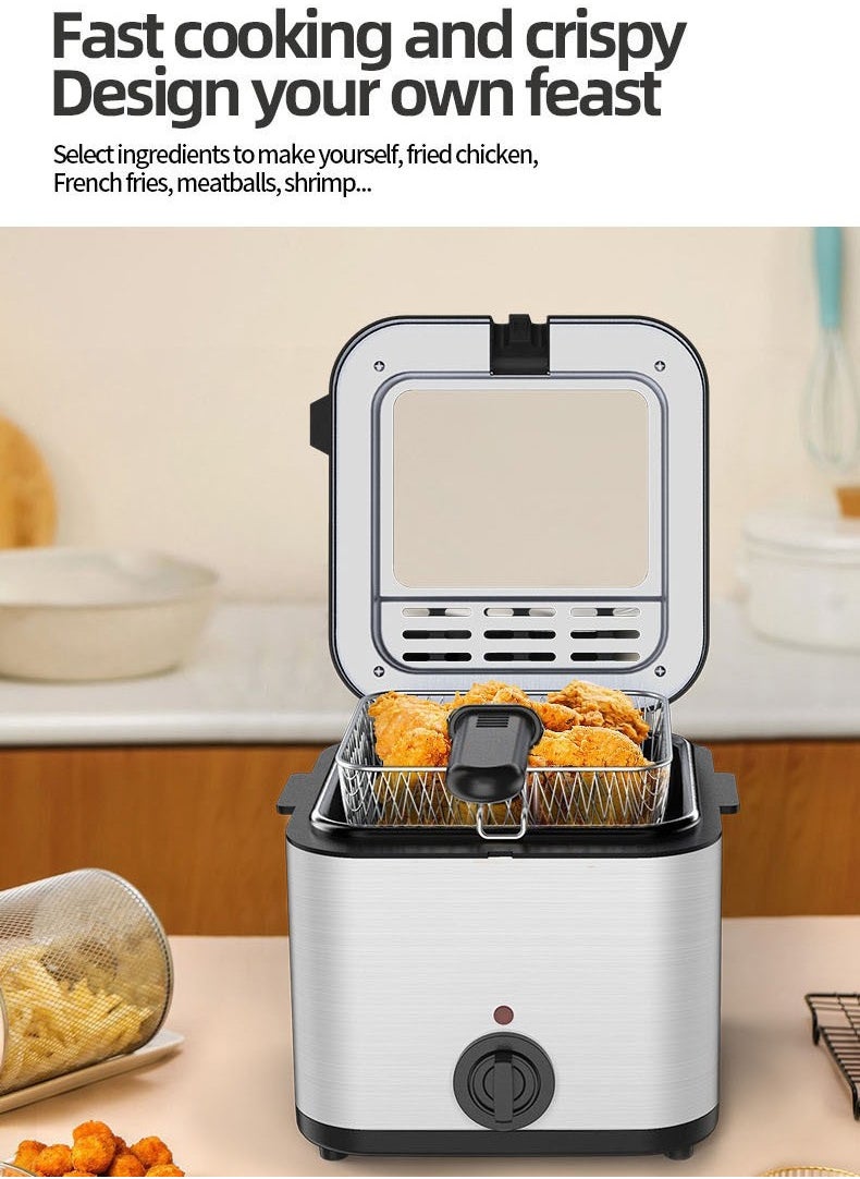 2.5L Electric Fryer Household Small 1000W High Power Multe Function Stainless Steel Fryer Kebab French Fries Machine