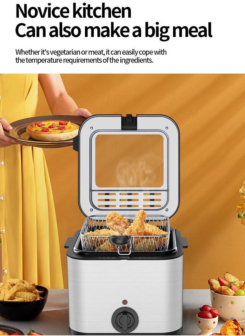 2.5L Electric Fryer Household Small 1000W High Power Multe Function Stainless Steel Fryer Kebab French Fries Machine