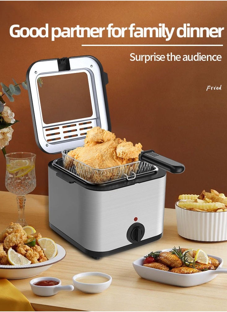 2.5L Electric Fryer Household Small 1000W High Power Multe Function Stainless Steel Fryer Kebab French Fries Machine