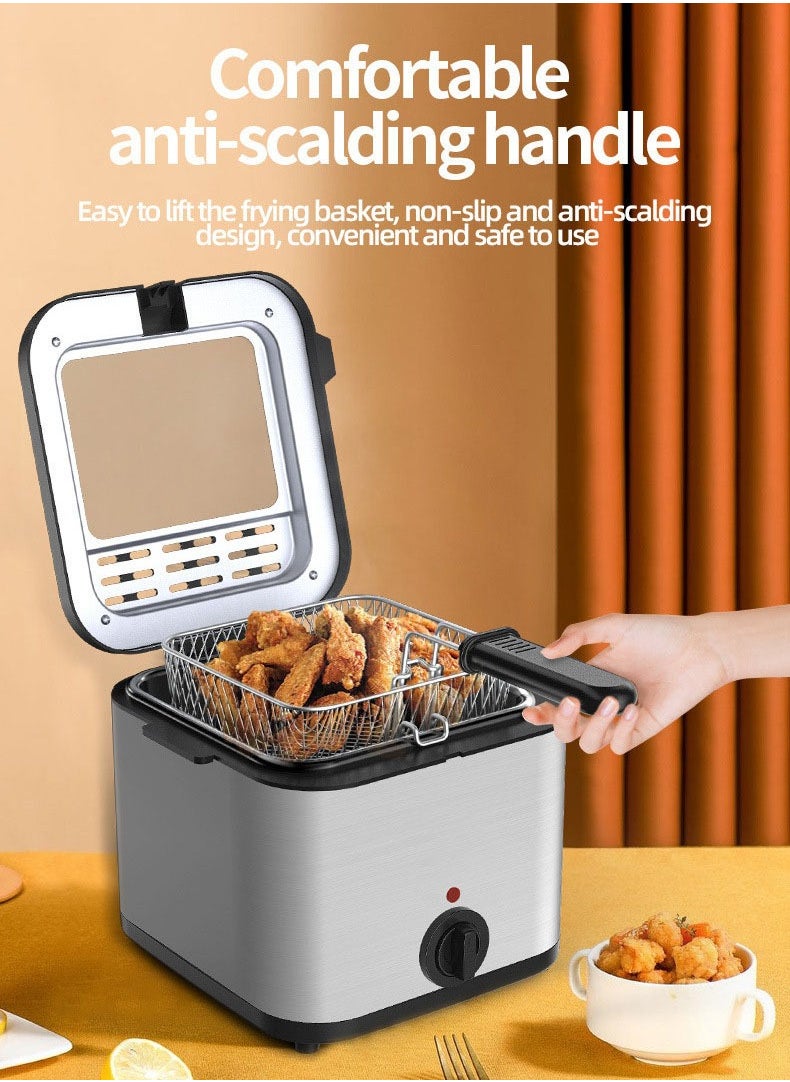 2.5L Electric Fryer Household Small 1000W High Power Multe Function Stainless Steel Fryer Kebab French Fries Machine