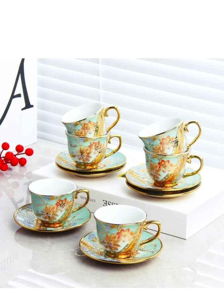 12 Pcs Turkish Coffee Cup Set Tea Cup Set Green Color