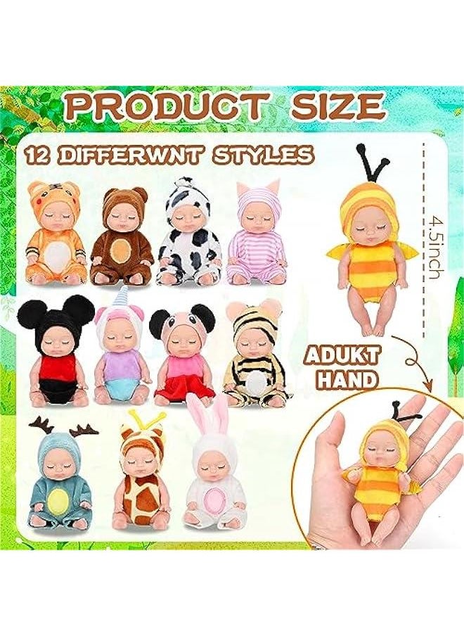 Adorable 12Pcs Mini Baby Dolls 4.5 Inch Lifelike Realistic Baby Toy Dolls Tiny Babies with Animal Clothes Cute Small Baby Doll for Kids Girls Boys Toddlers  Gifts