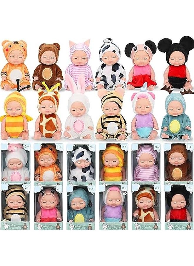 Adorable 12Pcs Mini Baby Dolls 4.5 Inch Lifelike Realistic Baby Toy Dolls Tiny Babies with Animal Clothes Cute Small Baby Doll for Kids Girls Boys Toddlers  Gifts