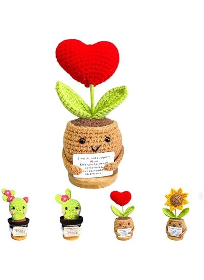 Positive Crochet Heart Plant,Handmade Emotional Support Heart Crochet Plant with Positive Card for Women Men Birthday s  Graduation Gifts