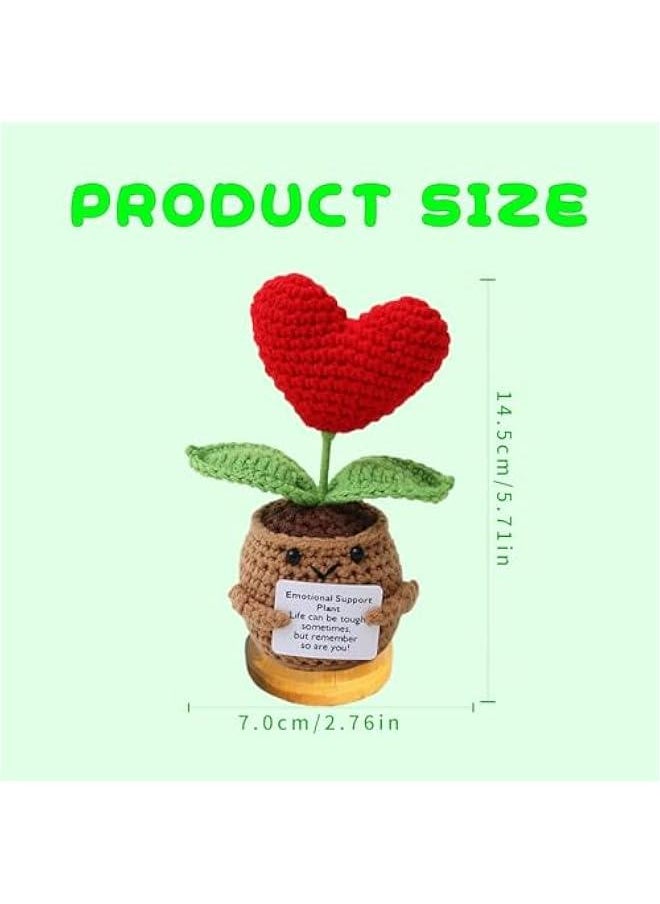 Positive Crochet Heart Plant,Handmade Emotional Support Heart Crochet Plant with Positive Card for Women Men Birthday s  Graduation Gifts