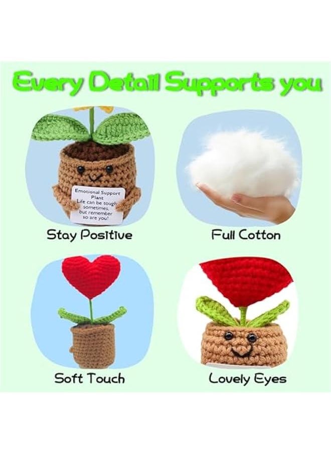 Positive Crochet Heart Plant,Handmade Emotional Support Heart Crochet Plant with Positive Card for Women Men Birthday s  Graduation Gifts