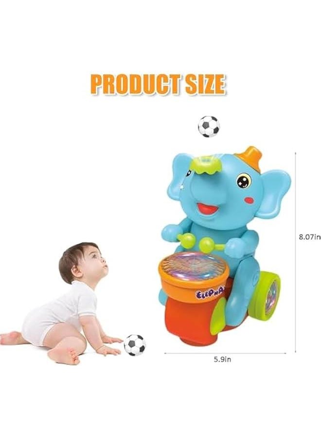 Crawling Elephant Baby Toy,Elephant Blowing Ball Baby Toy Elephant Toy Children's Drum Elephant Floating Ball Toy,Baby Toys 6-12 Months,Walking Toddler Gifts for 36 Months Old(Blue)