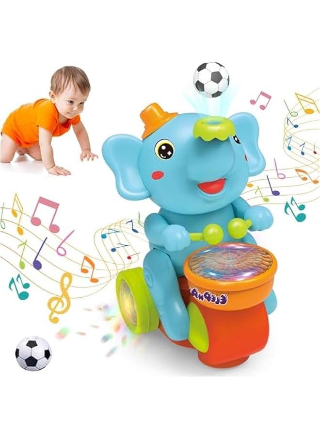 Crawling Elephant Baby Toy,Elephant Blowing Ball Baby Toy Elephant Toy Children's Drum Elephant Floating Ball Toy,Baby Toys 6-12 Months,Walking Toddler Gifts for 36 Months Old(Blue)