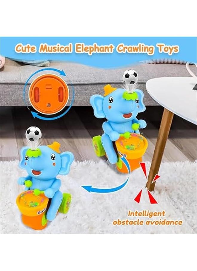 Crawling Elephant Baby Toy,Elephant Blowing Ball Baby Toy Elephant Toy Children's Drum Elephant Floating Ball Toy,Baby Toys 6-12 Months,Walking Toddler Gifts for 36 Months Old(Blue)