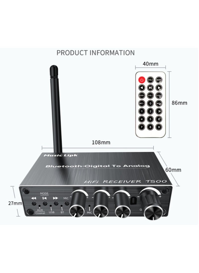 Bluetooth Audio Receiver Adapter 5.4 Player Amplifier Speaker Converter with Remote Control