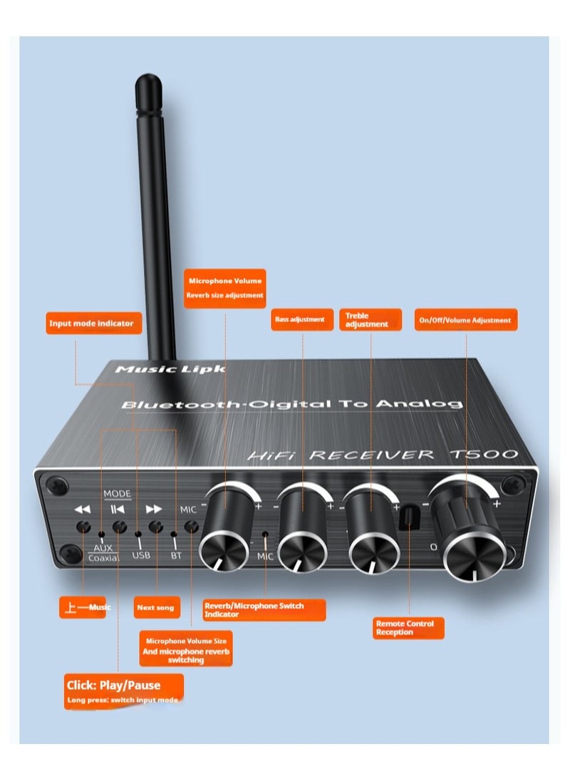 Bluetooth Audio Receiver Adapter 5.4 Player Amplifier Speaker Converter with Remote Control