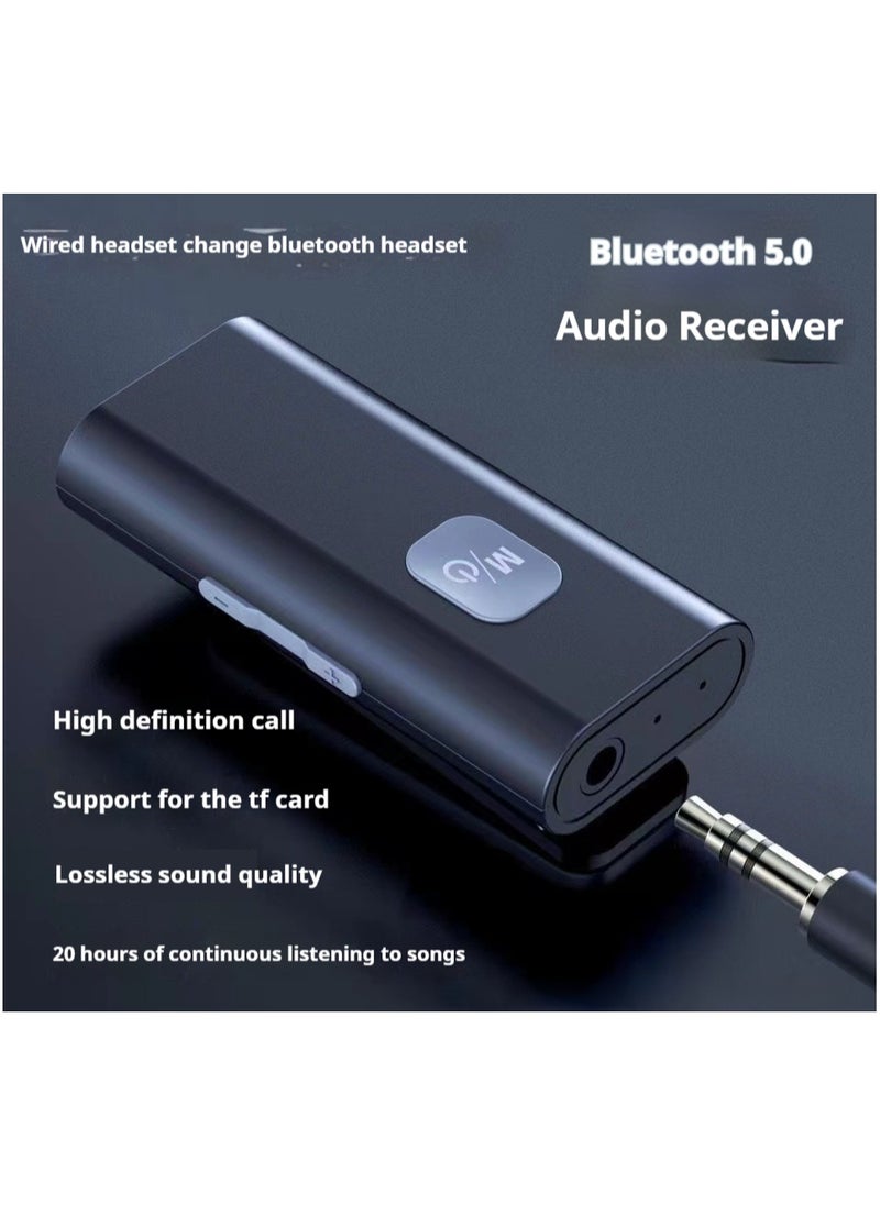 Bluetooth Receiver with Lossless Audio supports TF card hands free calling and converts wired devices to Bluetooth Compatible with car audio systems for a seamless wireless experience