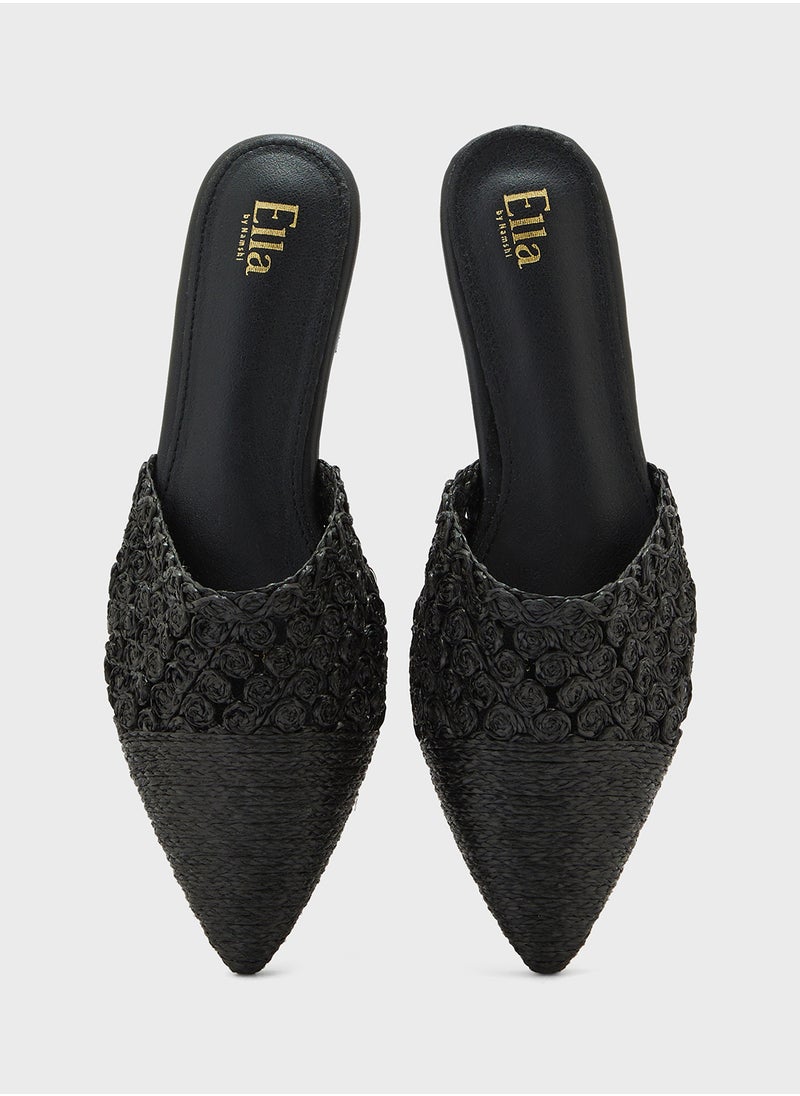 Raffia Floral Flat Mule