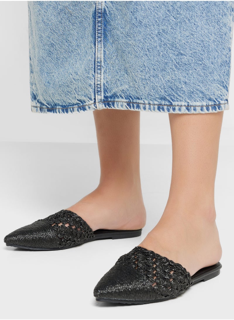 Raffia Floral Flat Mule
