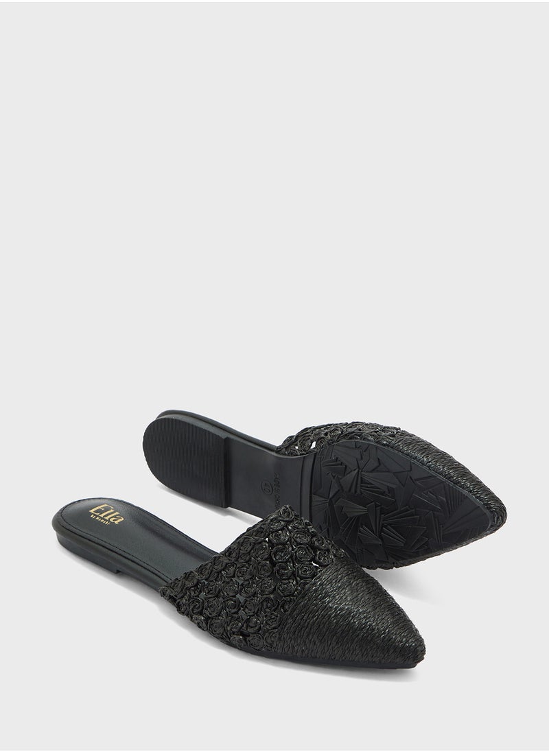 Raffia Floral Flat Mule