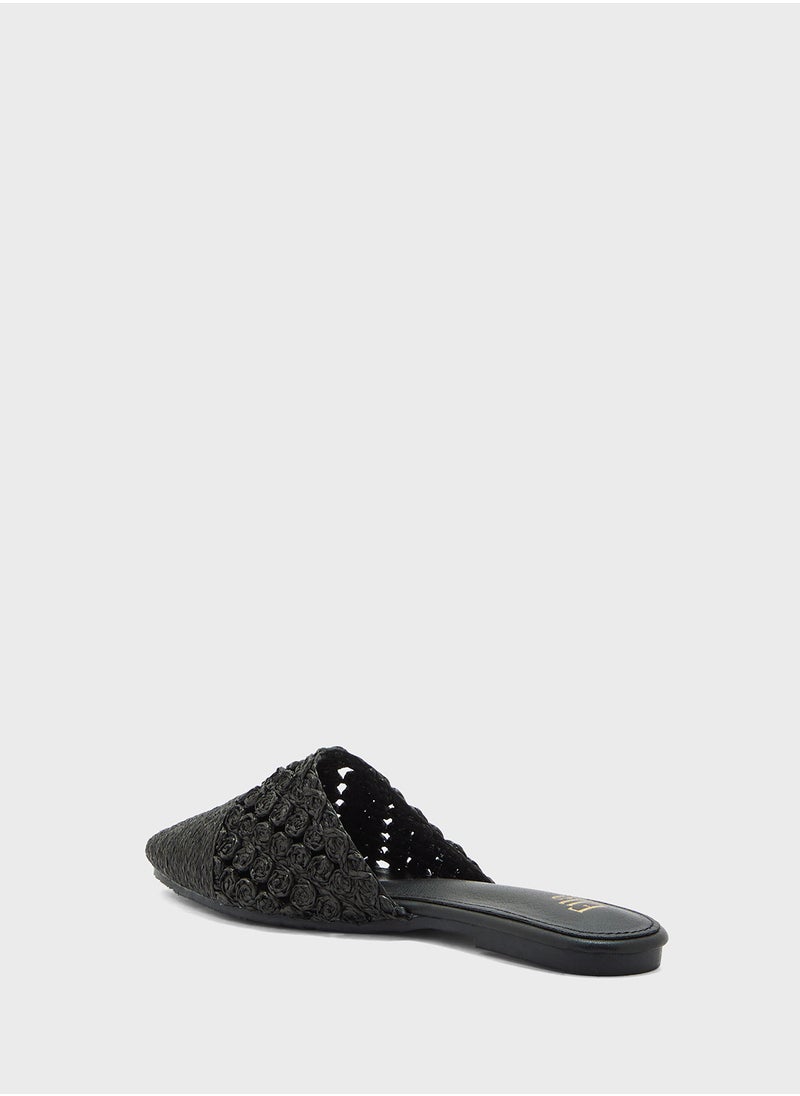 Raffia Floral Flat Mule