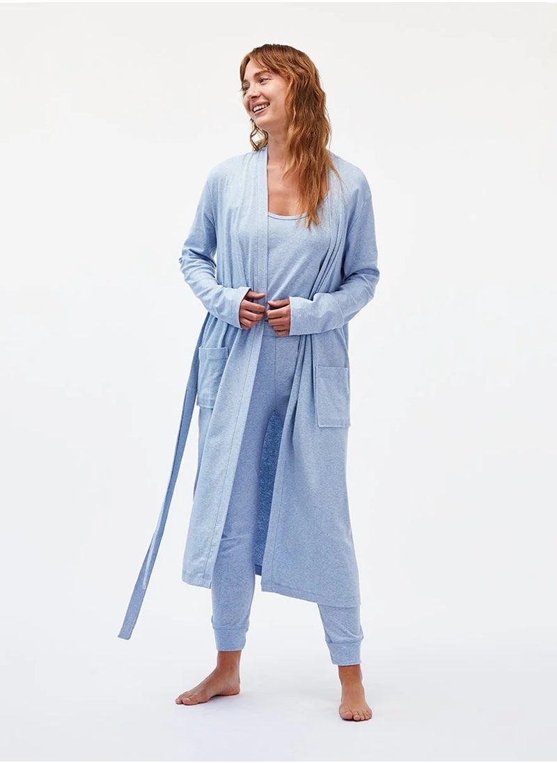 Cotton Plain Bathrobe  Blue