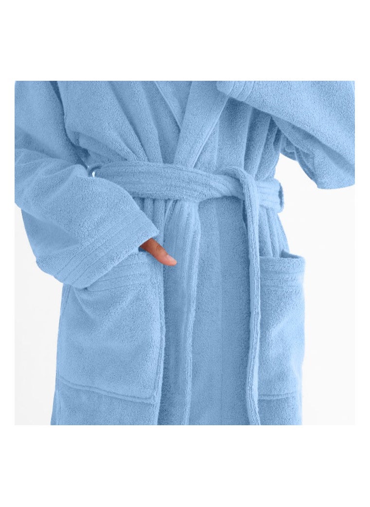Cotton Plain Bathrobe Sky Blue