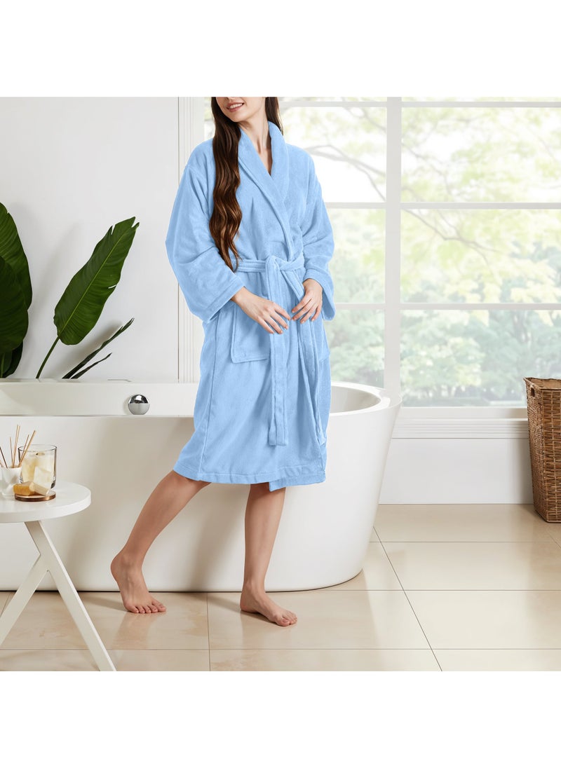 Cotton Plain Bathrobe Sky Blue