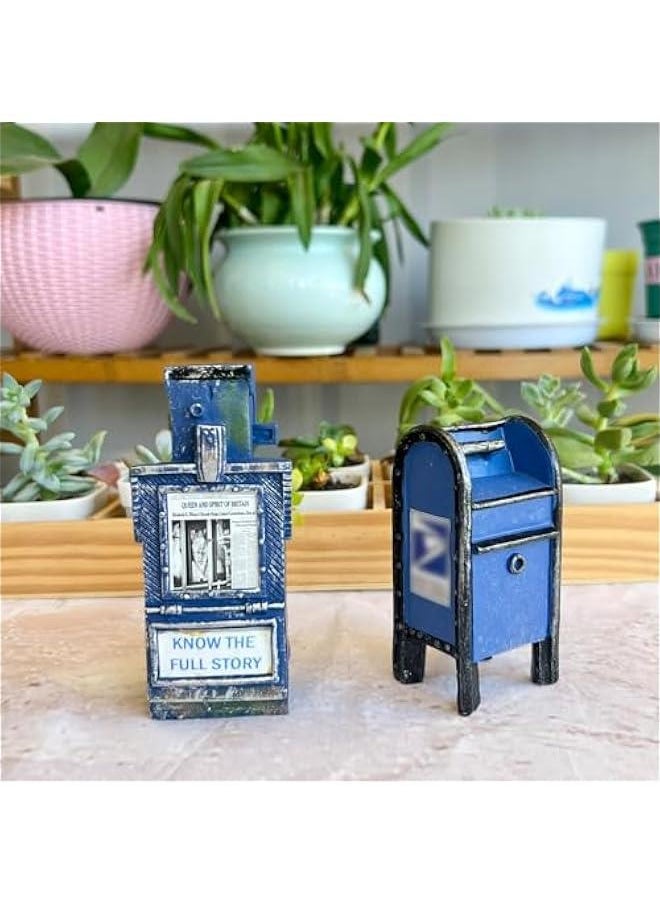 Miniature American Payphone in 1:12 Scale, Mini Vintage Style Phone Booth Mailbox Model Decoration, Suitable for Collection and Scene Building Mini Dollhouse Furniture Accessories (Newspaper Box A)