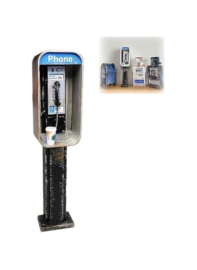 Miniature American Payphone in 1:12 Scale, Mini Vintage Style Phone Booth Mailbox Model Decoration, Suitable for Collection and Scene Building Mini Dollhouse Furniture Accessories (Payphone)