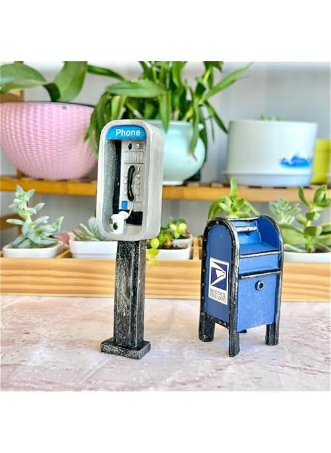 Miniature American Payphone in 1:12 Scale, Mini Vintage Style Phone Booth Mailbox Model Decoration, Suitable for Collection and Scene Building Mini Dollhouse Furniture Accessories (Payphone)