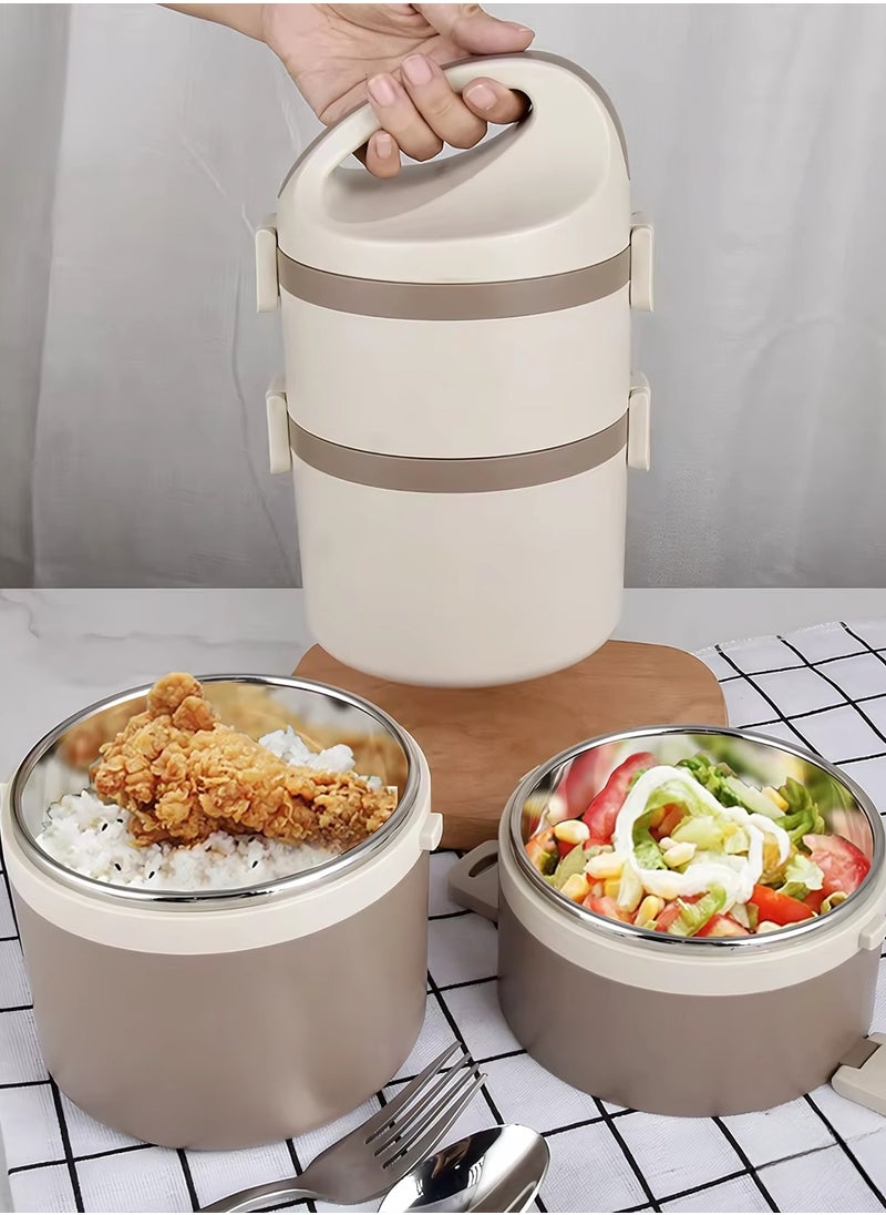 Twisoo Stainless Steel Insulated Food Container Insulated Ba, Keep Warm Lightweight Lunch Container 2 Tier Odorless Leakproof and Spill proof for Worker for School (Gray)
