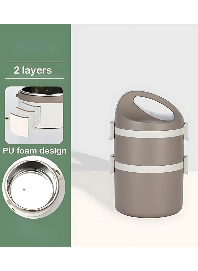 Twisoo Stainless Steel Insulated Food Container Insulated Ba, Keep Warm Lightweight Lunch Container 2 Tier Odorless Leakproof and Spill proof for Worker for School (Gray)