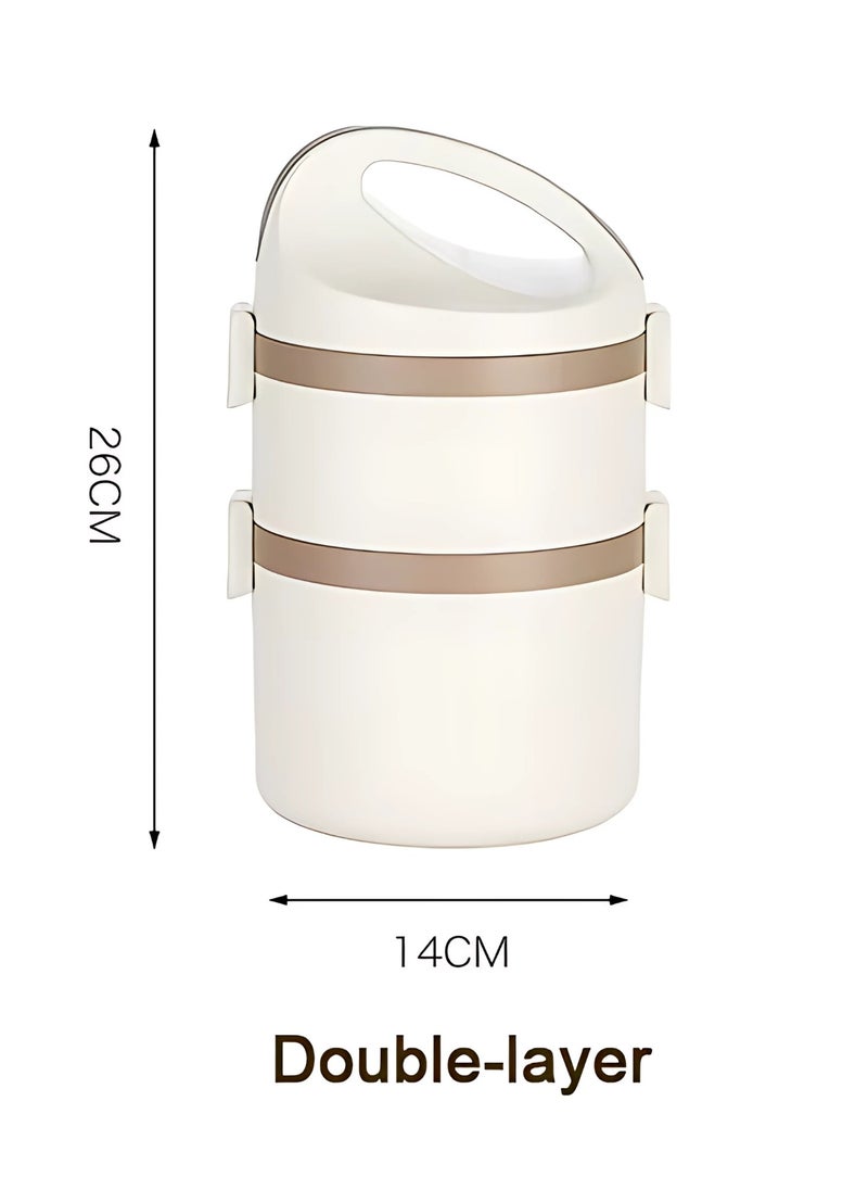 Twisoo Stainless Steel Insulated Food Container Insulated Ba, Keep Warm Lightweight Lunch Container 2 Tier Odorless Leakproof and Spill proof for Worker for School (White)