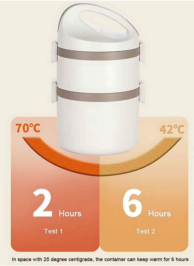 Twisoo Stainless Steel Insulated Food Container Insulated Ba, Keep Warm Lightweight Lunch Container 2 Tier Odorless Leakproof and Spill proof for Worker for School (White)