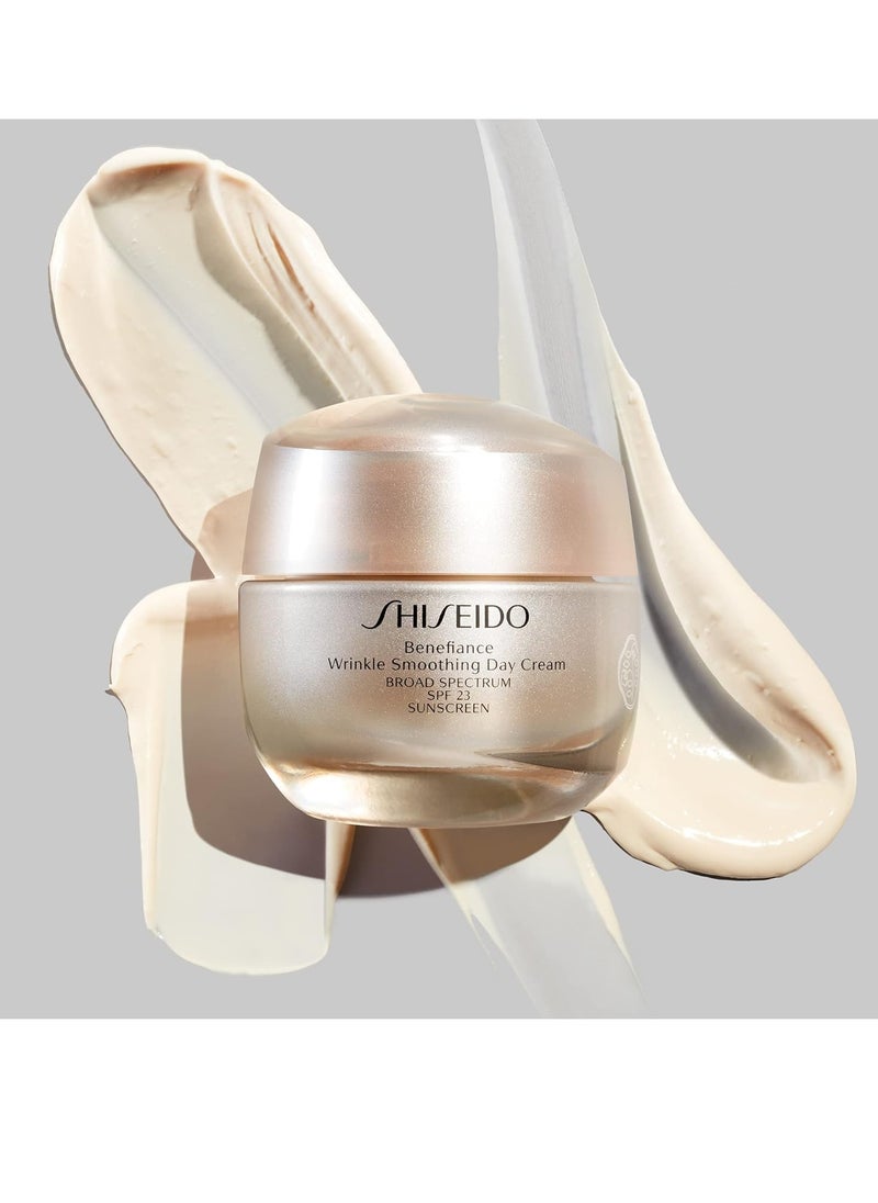 Shiseido Benefiance Wrinkle Smoothing Day Cream - 50 mL - Broad-Spectrum SPF 23 Anti-Aging Moisturizer - Visibly Corrects Wrinkles & Intensely Hydrates - Non-Comedogenic