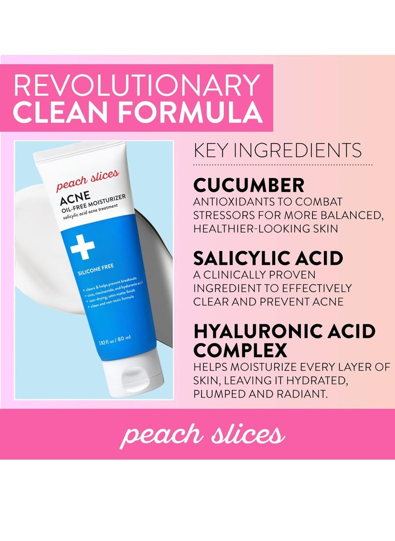 Peach Slices | Acne Oil-Free Moisturizer | Satin Matte Finish | 0.5% Salicylic Acid | Hyaluronic Acid | Prevents Breakouts | Pore Minimizing | Clear Skin | Silicone Free | Face Moisturizer | 2.8 oz